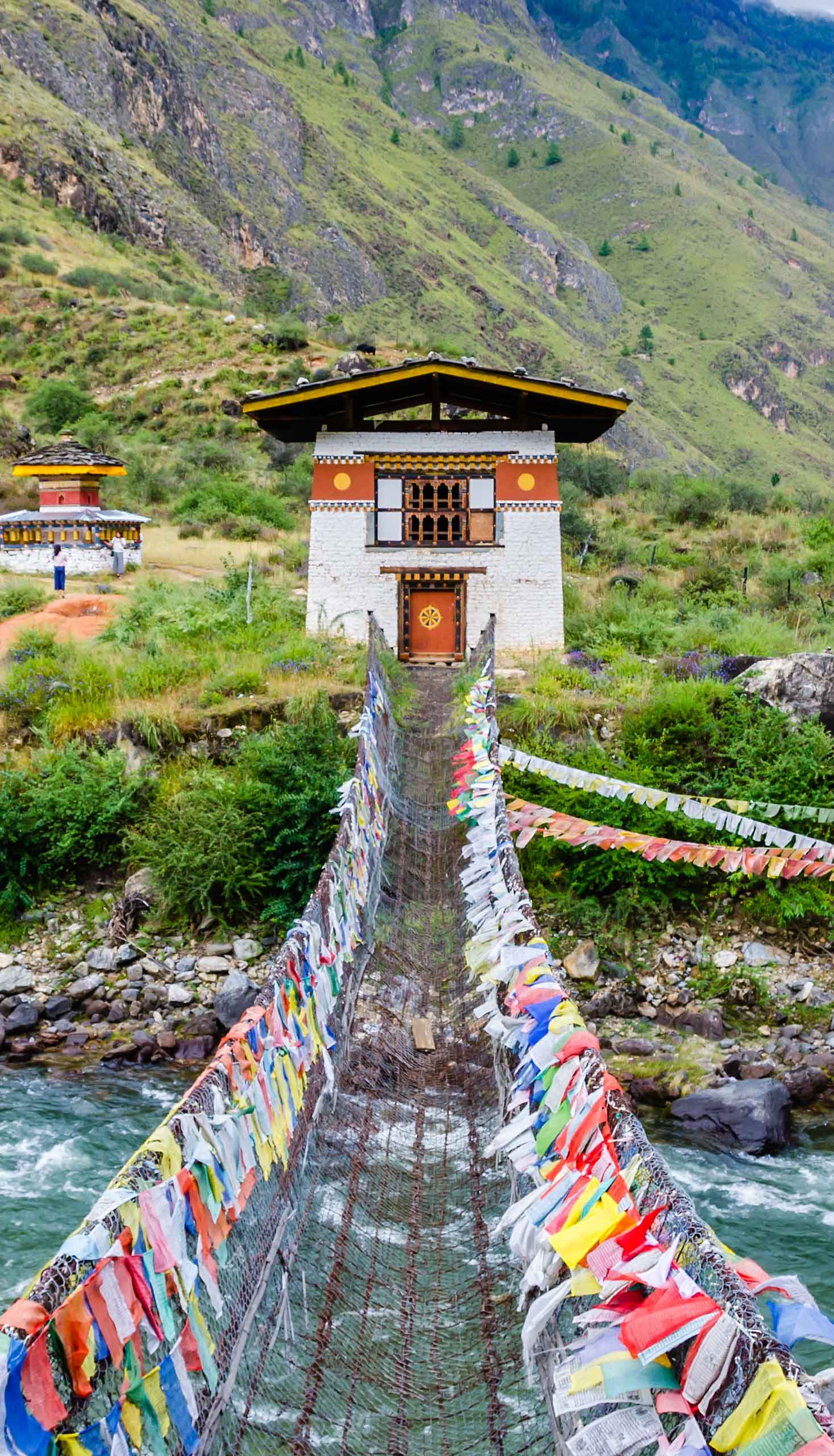Iron Chain Bridge of Tachog Lhakhang Monastery, Paro River, Bhutan.