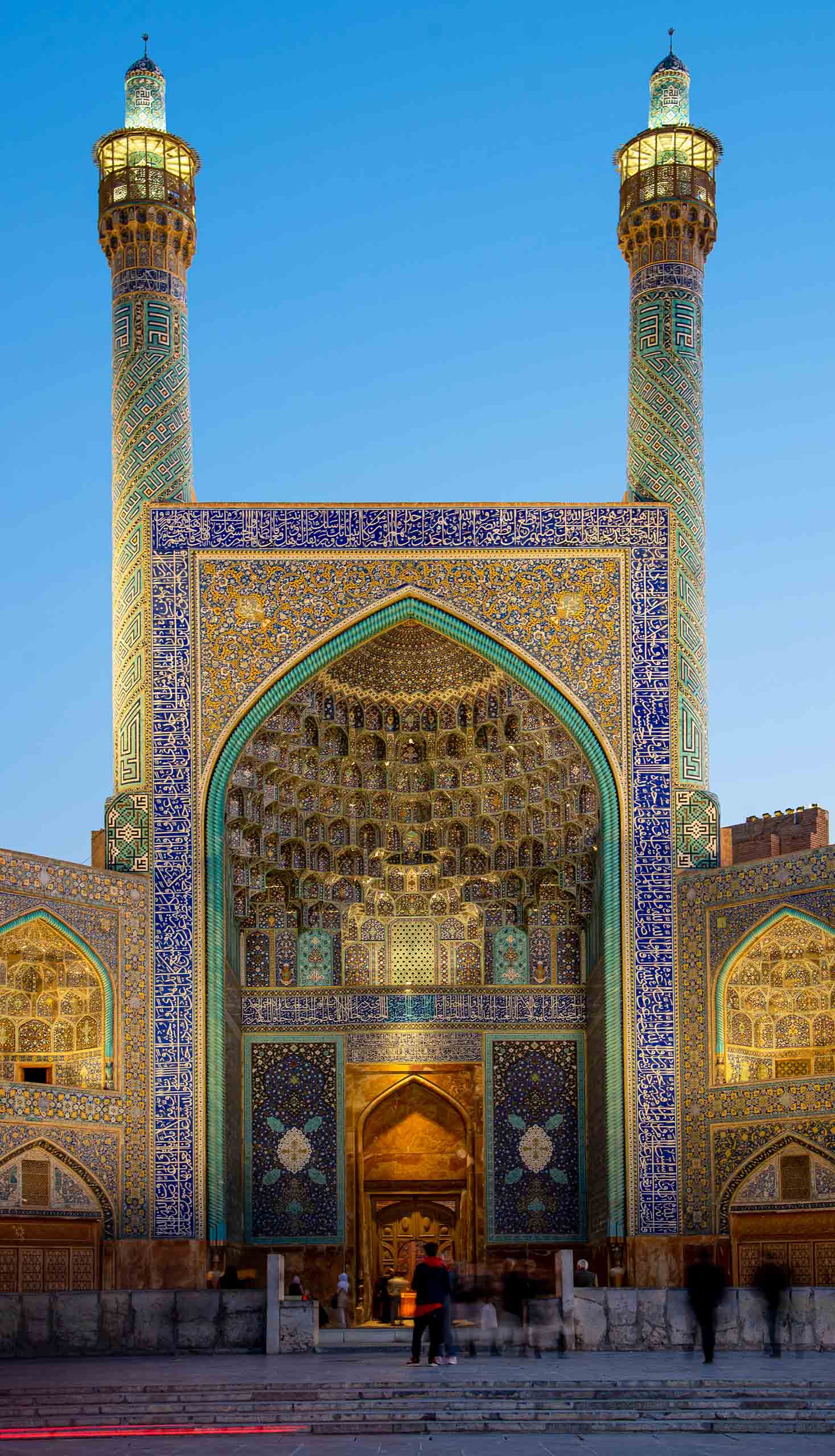 Night view of the main entrance of the Imam Mosque, Isfahan, Iran.