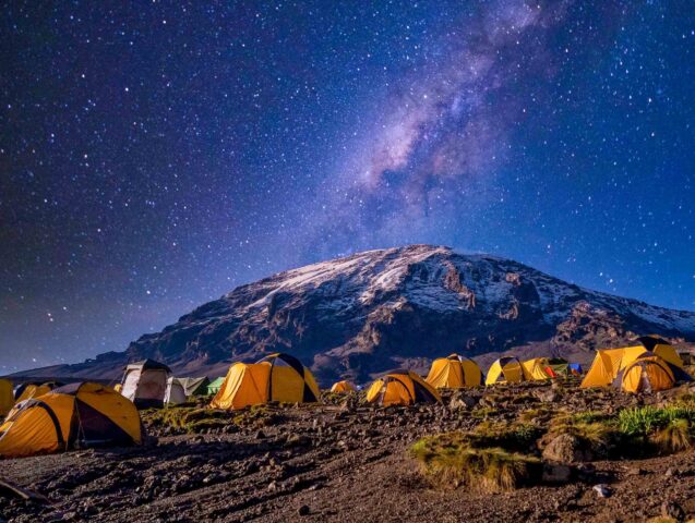 A campsite in Kilimanjaro at night.