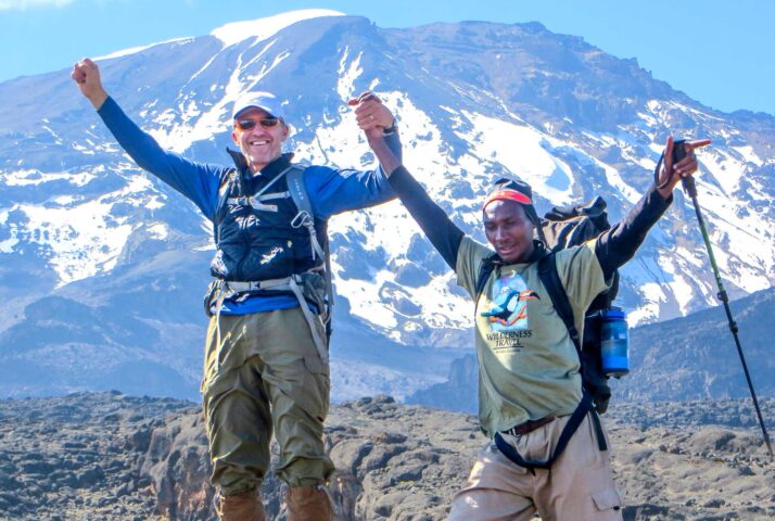 Two happy hikers in Kilimanjaro.