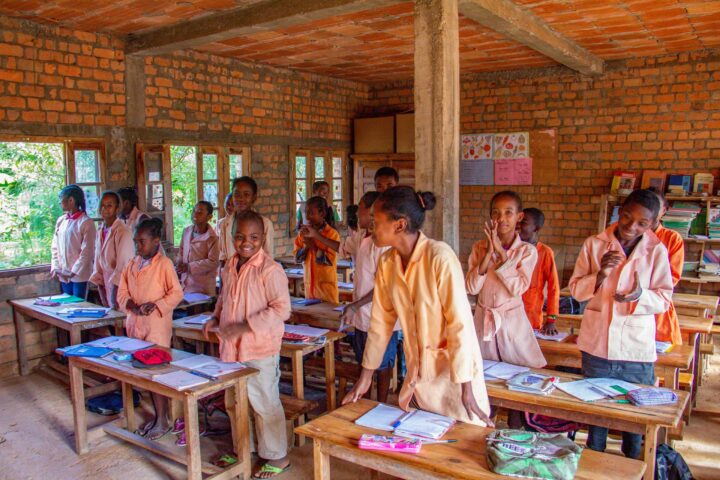 A group of students in a classroom in Madgascar.