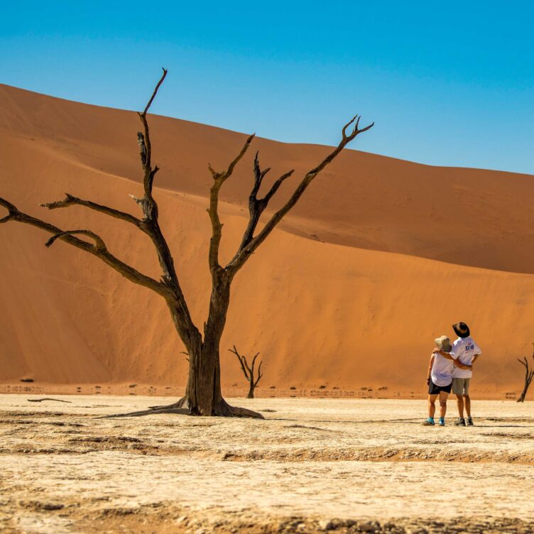 A couple at a desert in Namibia.