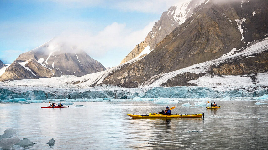 Kayakers in the Arctic.