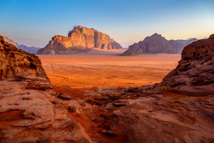 A sunrise in Wadi Rum desert.